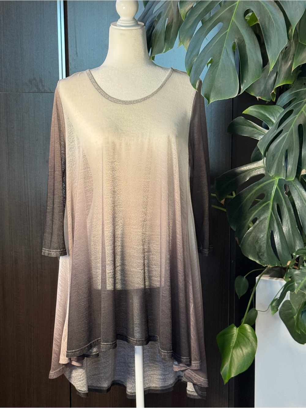 Ombre Swing Tunic Top in Taupe and Chocolate Brown